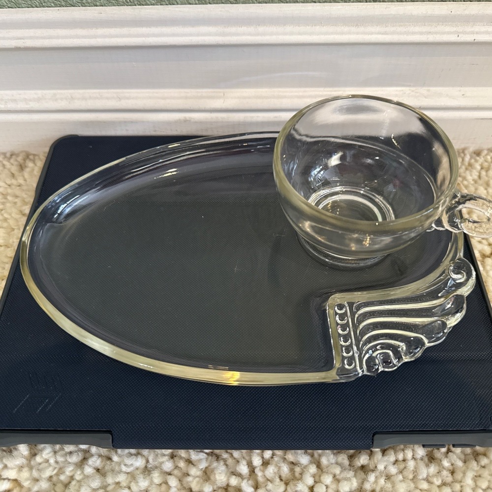 Lot Of 4 Federal Glass Columbia Clear Oval Glass Snack Plates Platters #35